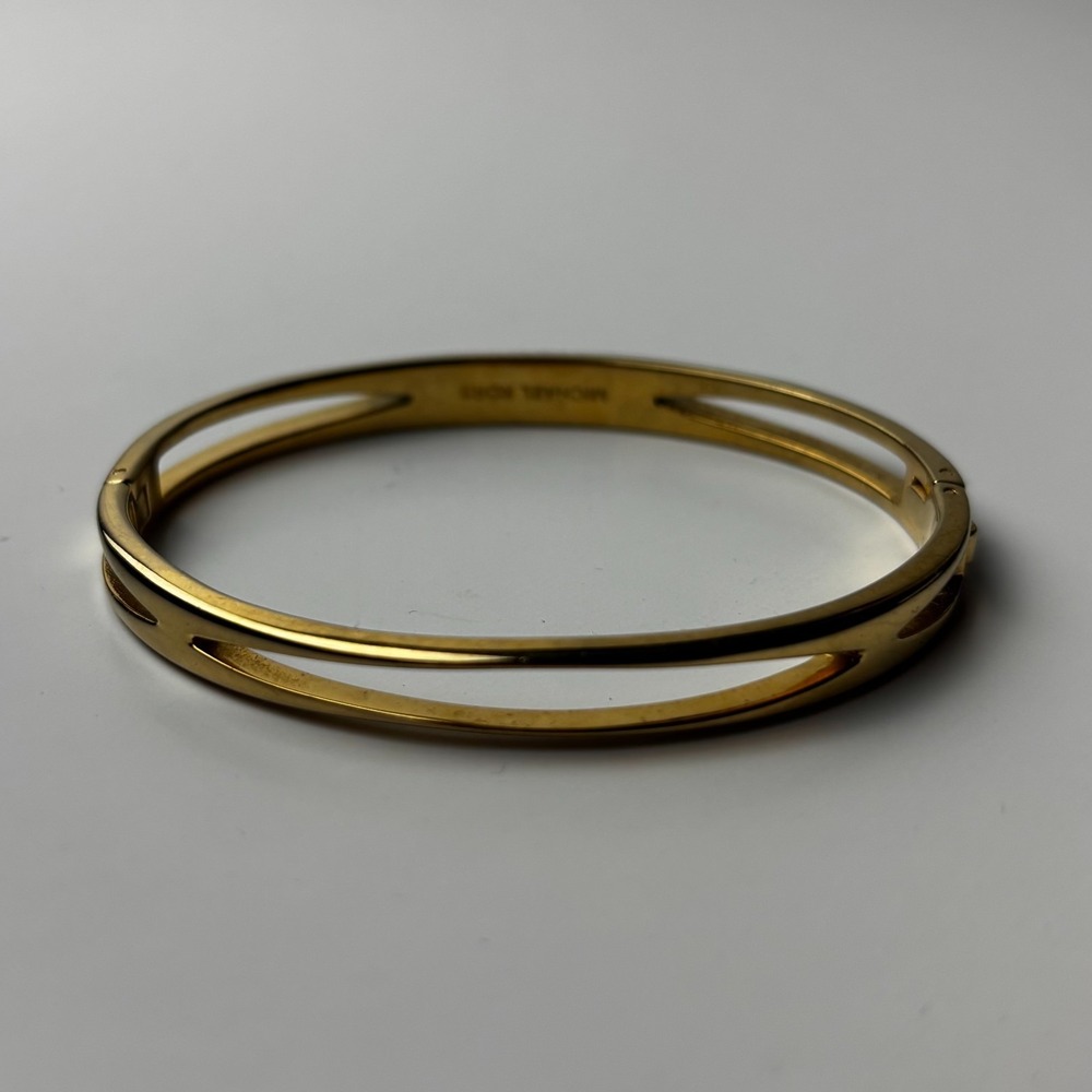 MICHAEL KORS Signed Goldtone Pave Crystal Hinge Bangle Bracelet - Picture 3 of 5